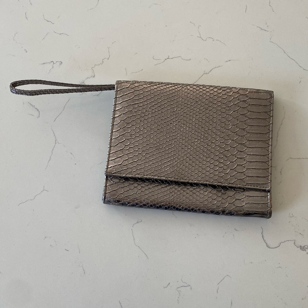 Neiman Marcus Silver Leather Clutch Wristlet